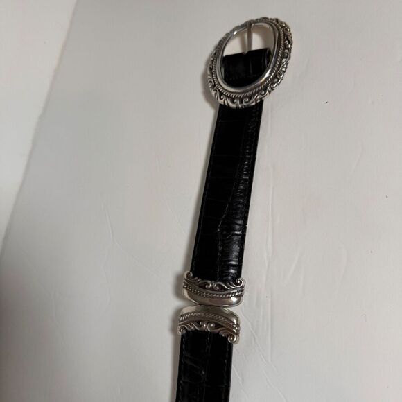 Brighton Reversible Leather Belt S 32 Black Brown Silver Western Scroll Vintage